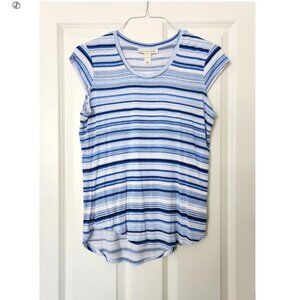 Emaline Blue Striped Stretch Cap Sleeve Tee